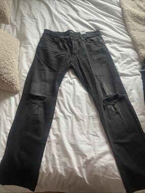 Men's Black Straight Jeans with Knee Rips